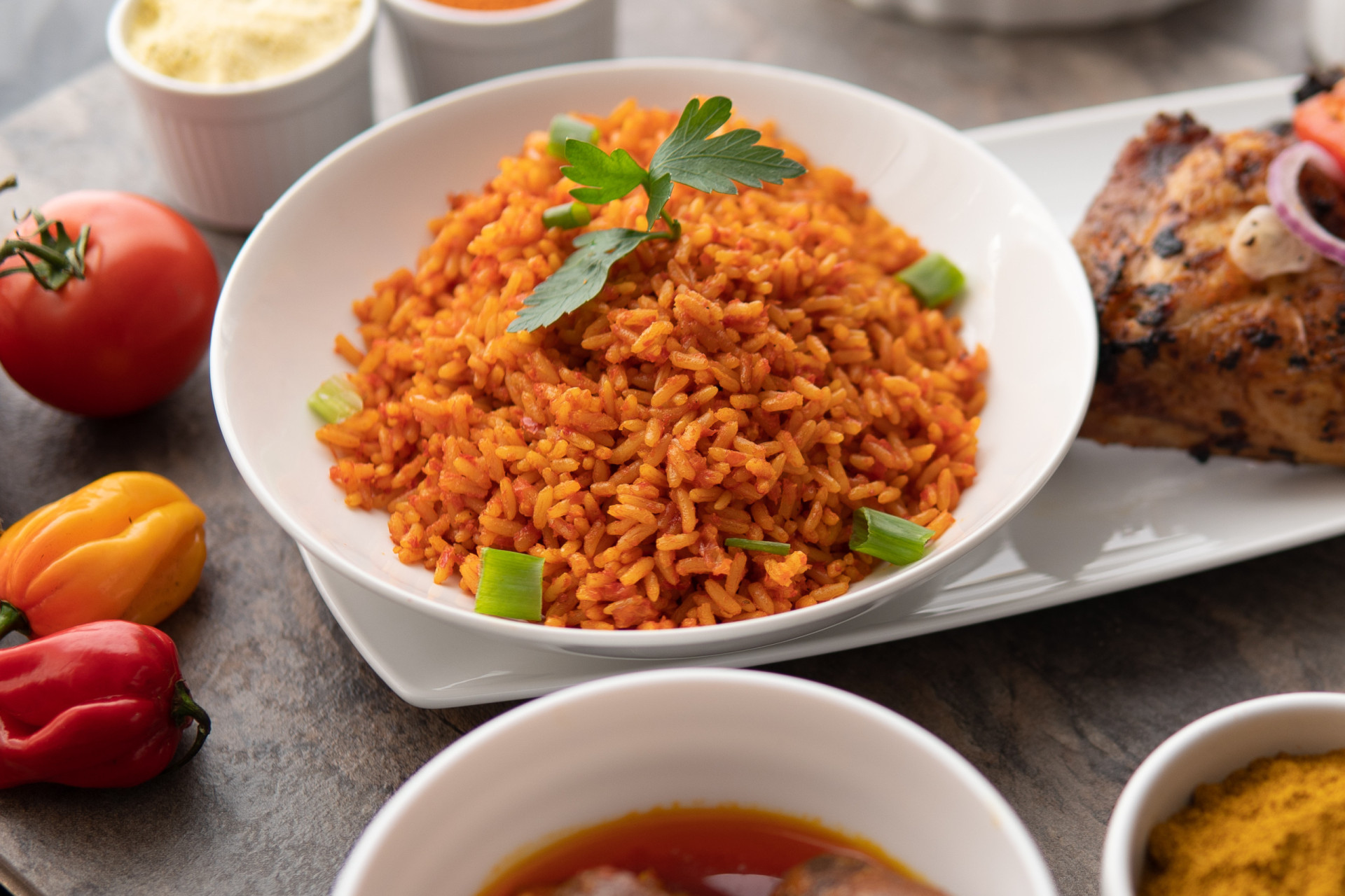 <p>Jollof rice is a West African staple of rice, tomatoes, onions, peppers, and spices. Recipes may vary though, depending on the country.</p><p>You may also like:<a href="https://www.starsinsider.com/n/477177?utm_source=msn.com&utm_medium=display&utm_campaign=referral_description&utm_content=707039en-us"> Hilarious stories of celebrities getting way too stoned</a></p>