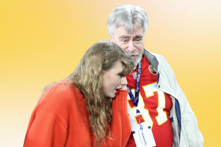 Taylor Swift is talking on the field with Ed Kelce, father of Travis Kelce of the Kansas City Chiefs, after their victory against the Baltimore Ravens at M&T Bank Stadium on January 28, 2024 in Baltimore, Maryland. This isn't the first time Papa Kelce has gone viral for his social media antics.