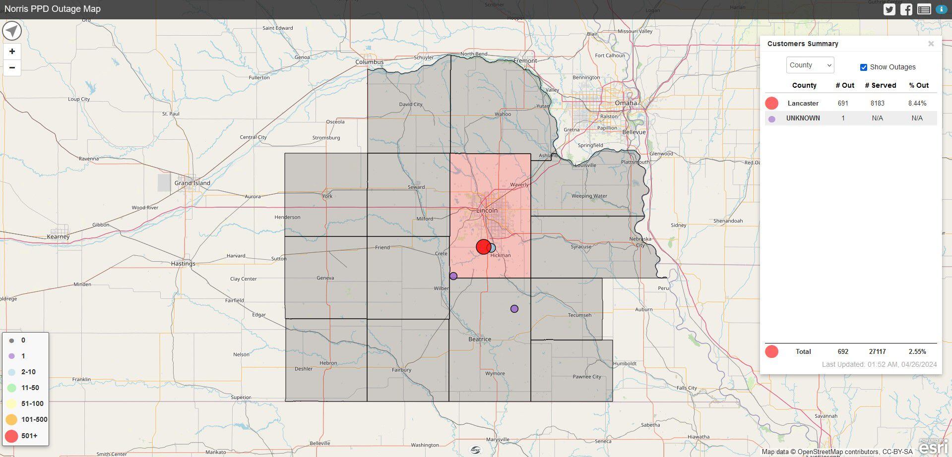 Power restored to hundreds of Norris Public Power customers after 