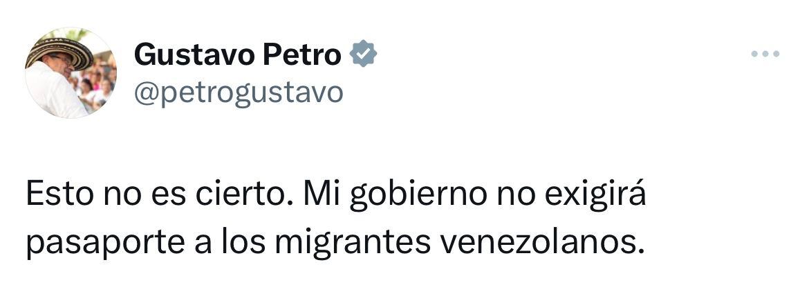 pese a que cancillería publicó un borrador, presidente petro dice que “no es cierto” que “exigirá” pasaporte a migrantes venezolanos
