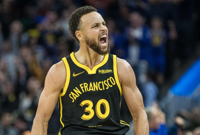 Stephen Curry lets out a yell after the Golden State Warriors defeated the Brooklyn Nets, 124-120, Saturday, Dec. 16, 2023, at Chase Center in San Francisco, Calif. Curry led the Warriors with 37 points.