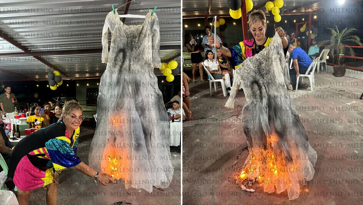 mujer se divorcia y hace fiesta por volver a la soltería en oaxaca; quemó su vestido de novia