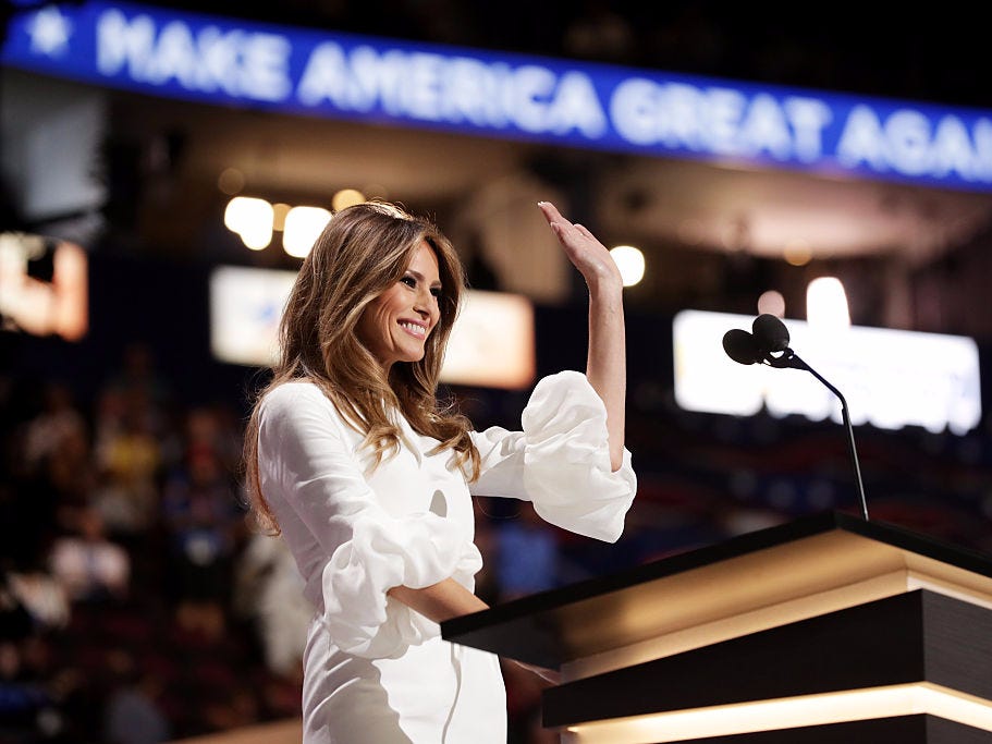 <p>Her first major political scandal took place when she appeared to copy parts of her 2016 <a href="https://www.businessinsider.com/melania-trump-takes-center-stage-night-one-gop-convention-2016-7">Republican National Convention speech</a> from a speech Michelle Obama had given at the 2008 Democratic National Convention.</p>