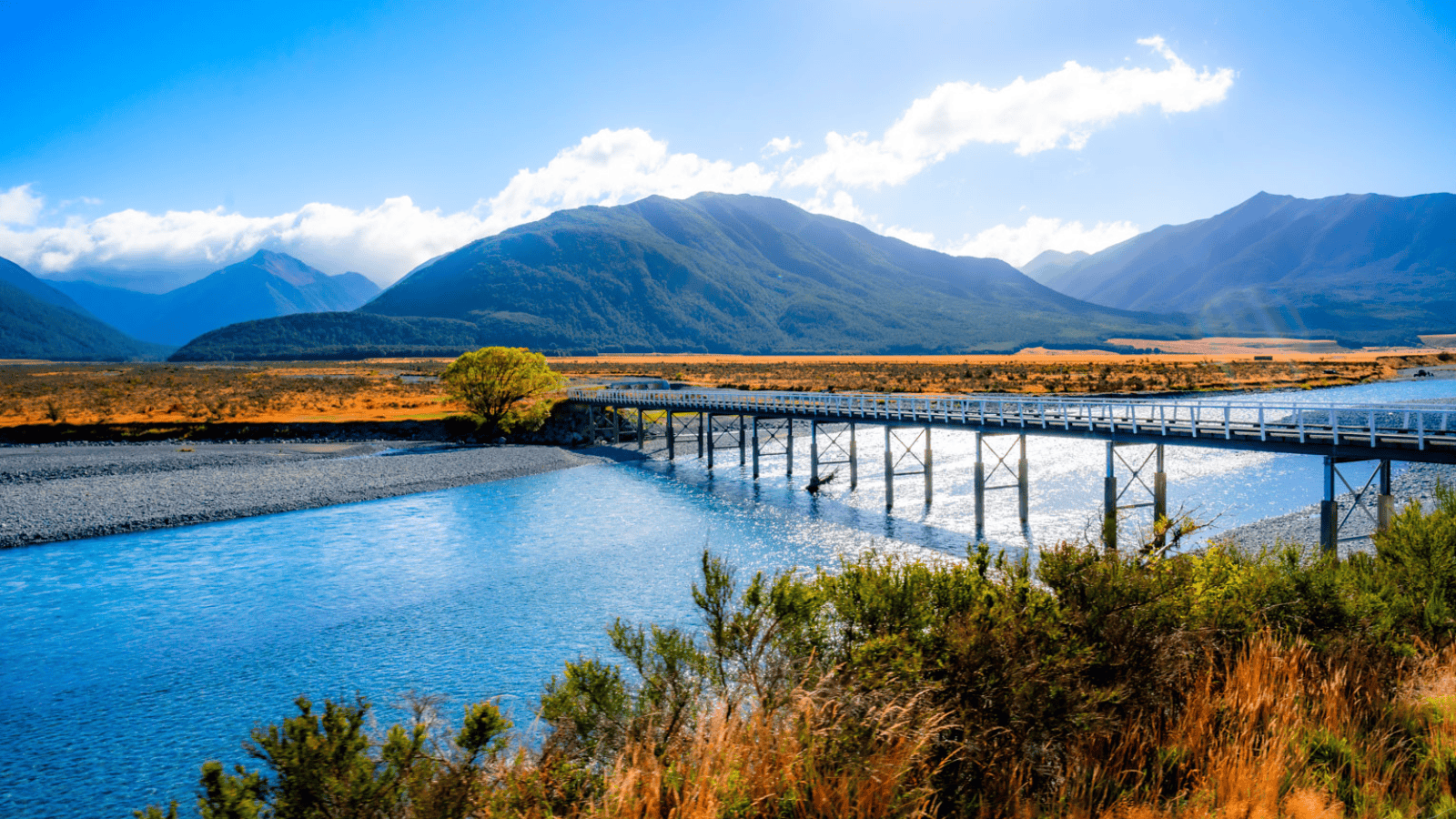 <p>Prepare for a legendary ride aboard the <a href="https://www.greatjourneysnz.com/scenic-trains/tranzalpine-train/" rel="nofollow external noopener noreferrer">TranzAlpine Train</a>. This New Zealand railway travels coast-to-coast between Christchurch and Greymouth, offering a beautiful opportunity to see the mountains and coastlines of the South Island. </p><p>The TranzAlpine Train is a one-day ride featuring some of New Zealand’s most impressive scenery. Passengers will see valleys, rivers, plains, and gorges along the Great Divide route. Enhance your rail tour by sampling regional cuisine and snapping pictures from the train’s open-air car.</p>