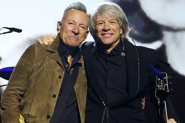 Kevin Mazur/Getty Bruce Springsteen and Jon Bon Jovi in Los Angeles in February 2024