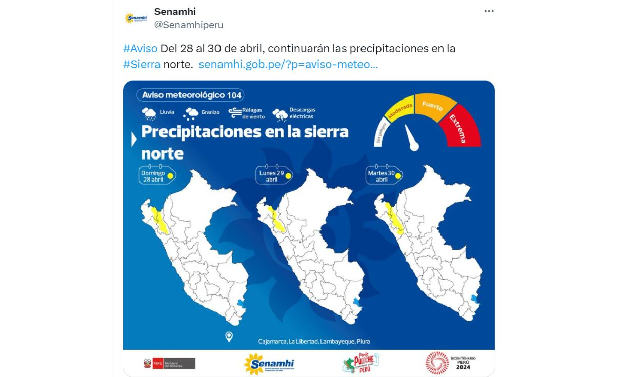 senamhi anuncia lluvias en perú del 28 al 30 de abril: ¿cuáles son las regiones afectadas?