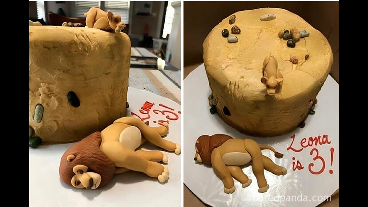 una niña de 3 años pidió que su pastel de cumpleaños fuera de esta escena de 'el rey león'
