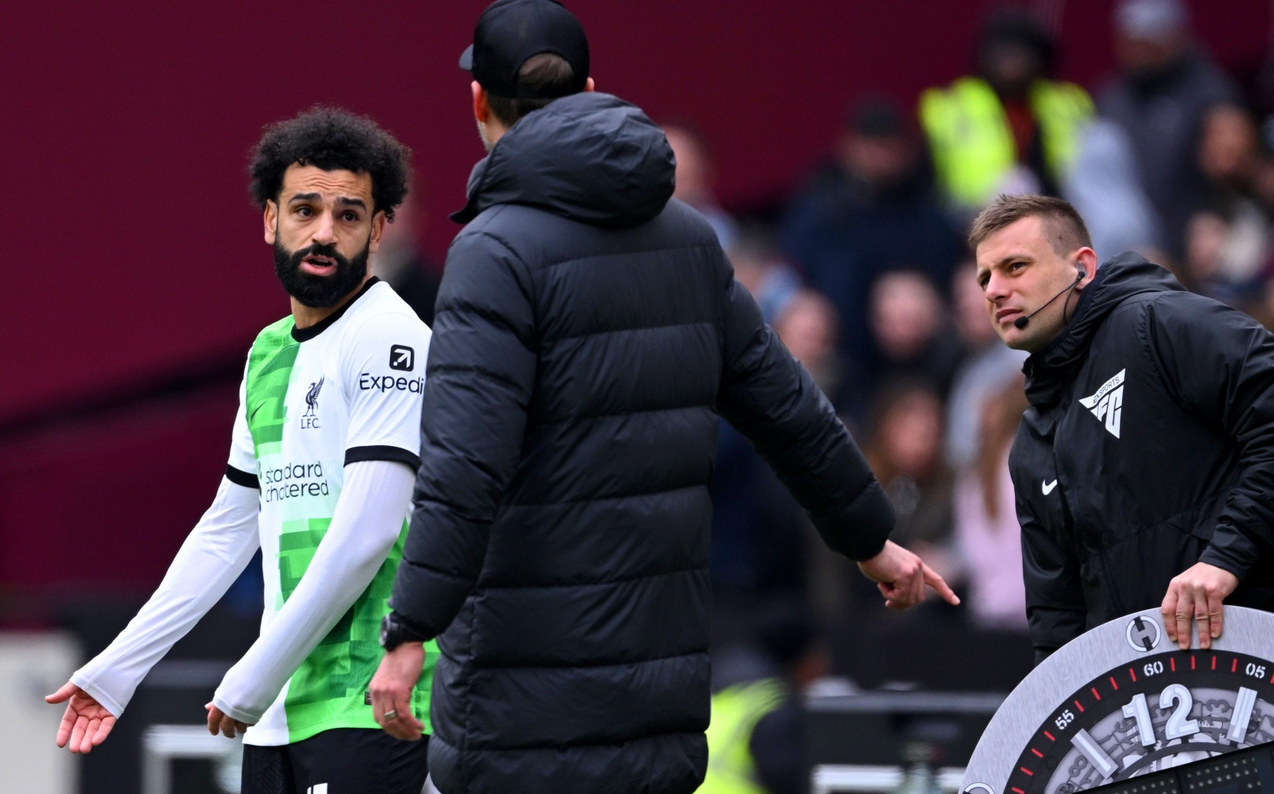 mohamed salah in extraordinary touchline row with jurgen klopp: ‘if i speak there will be fire’