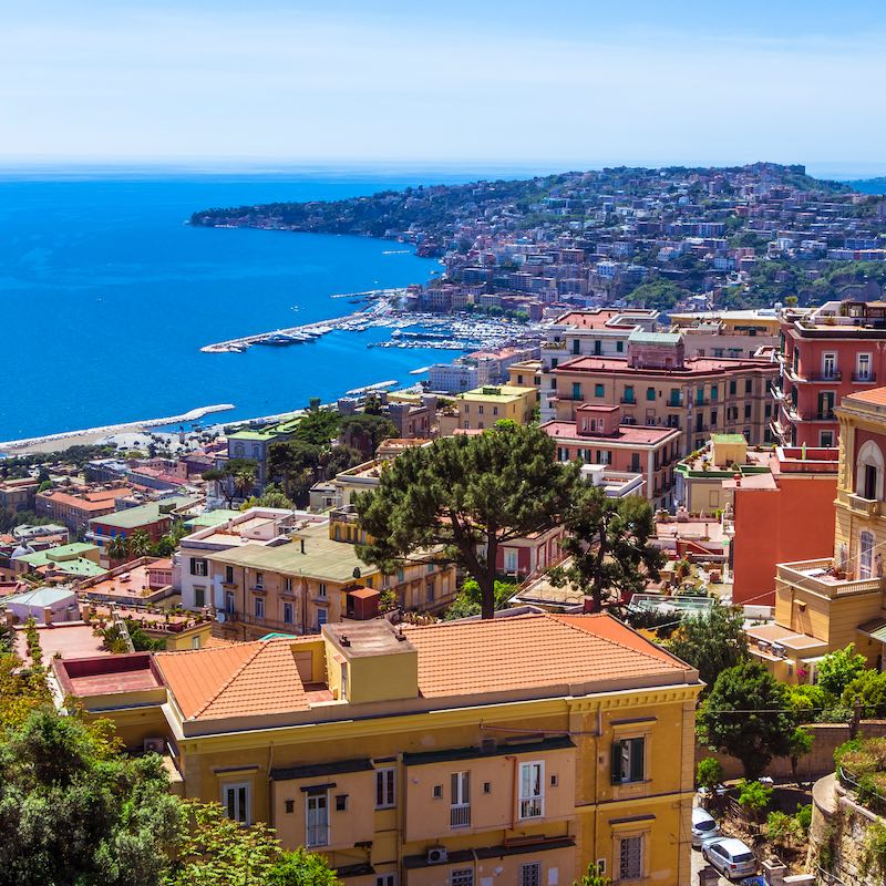 Aerial view from hilltop over Naples, Italy. 