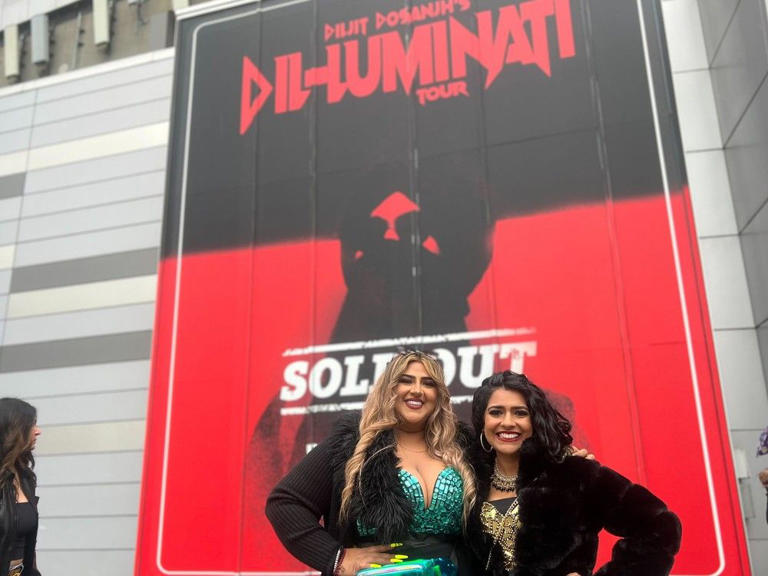 Sisters Sukhi Kaur (left) from California and Kiren Chand from Seattle hours before the Diljit Dosanjh concert at B.C. Place on Saturday, April 27, 2024. Sarah Grochowski photo
