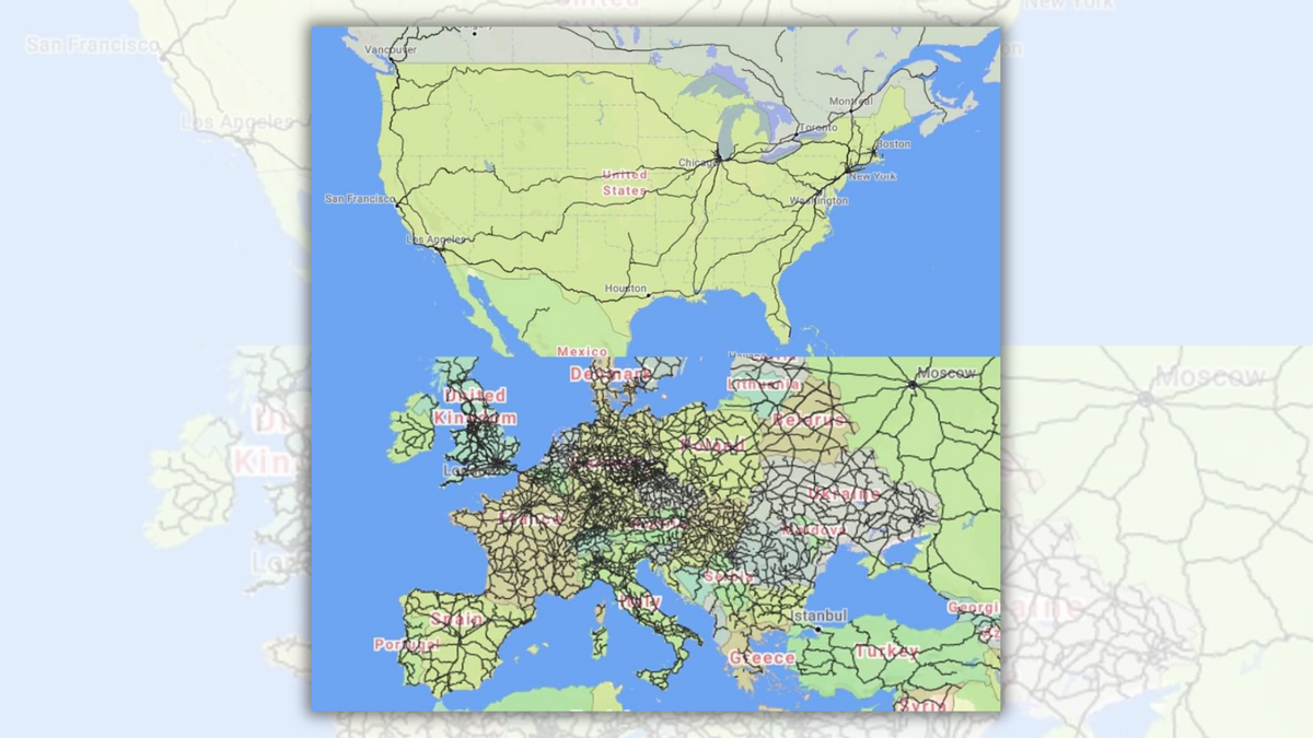 these maps claim to show passenger trains in us vs. europe. here are the facts