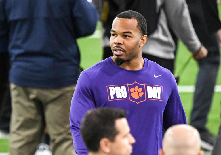 Former Clemson linebacker Jeremiah Trotter, Jr. during 2024 Clemson Pro Day in the Poe Indoor Facility at Clemson University in Clemson Tuesday, March 14, 2024.