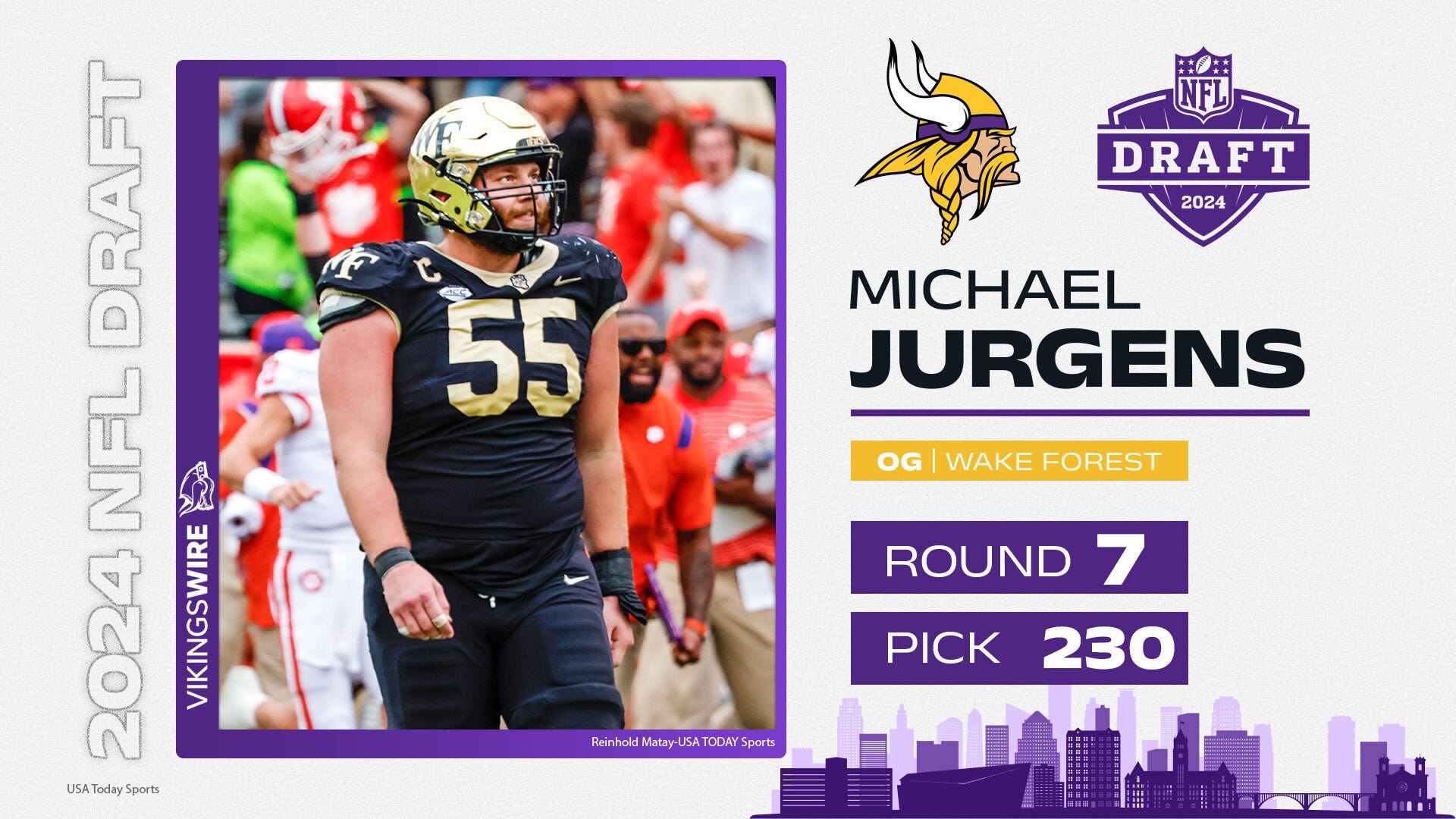 vikings select c michael jurgens with 230th overall pick in 2024 nfl draft