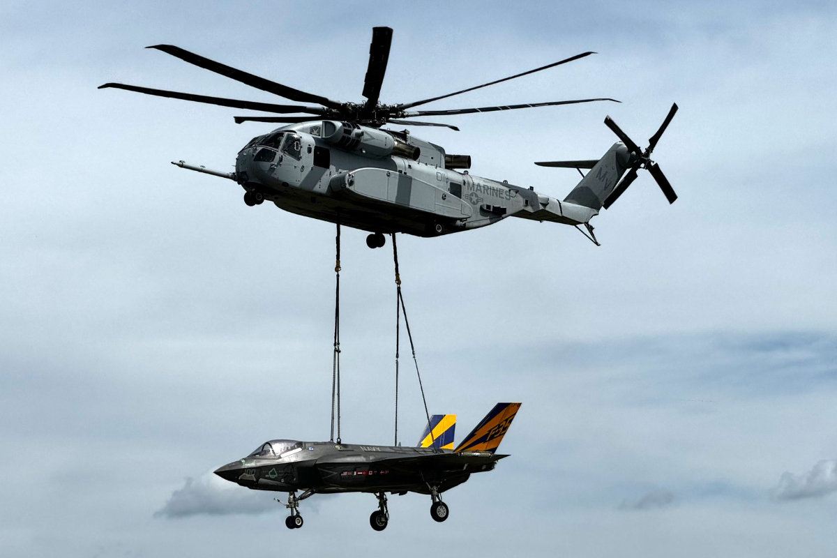watch: ch-53k king stallion carries f-35 lightning ii while being refueled from kc-130