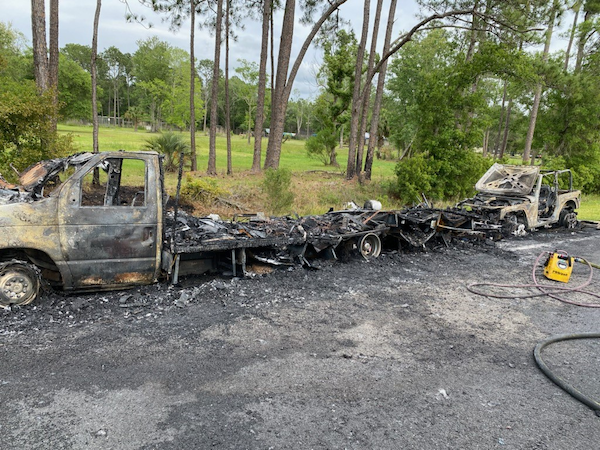 When the first engine arrived, the RV's occupant had already made it out safely, and the RV and passenger vehicle were fully involved in flames. Crews quickly brought the fire under control, but the vehicles were a complete loss.