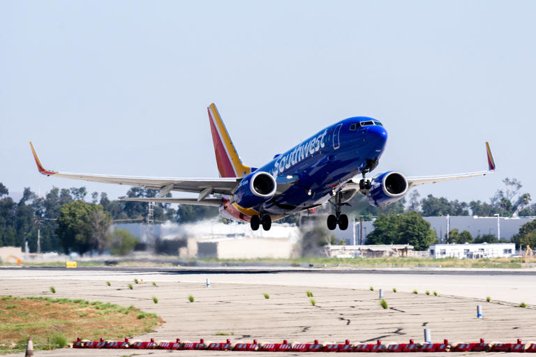 A Southwest Airlines airplane takes off on the runway at Ontario International Airport in Ontario on Tuesday, Sept. 19, 2023. The airline posted poor results for the first quarter of 2024 on Thursday, leading to a major shake up.