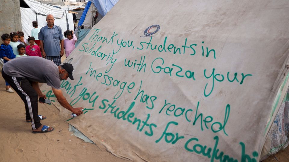 students and children in gaza thank pro-palestinian protesters at us college campuses