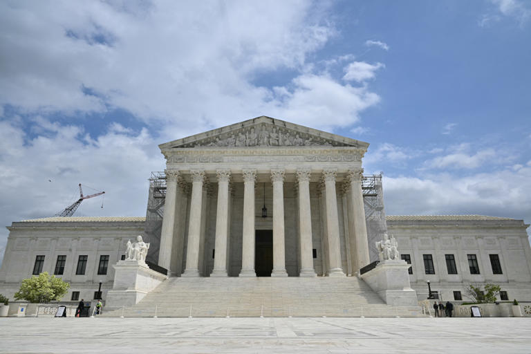 A view of the US Supreme Court as the court hears arguments on the immunity of former US President Donald Trump, on April 25, 2024, in Washington, DC. According to legal analyst Glenn Kirschner, the Supreme Court has three ways to resolve former president Donald Trump’s presidential immunity claim.