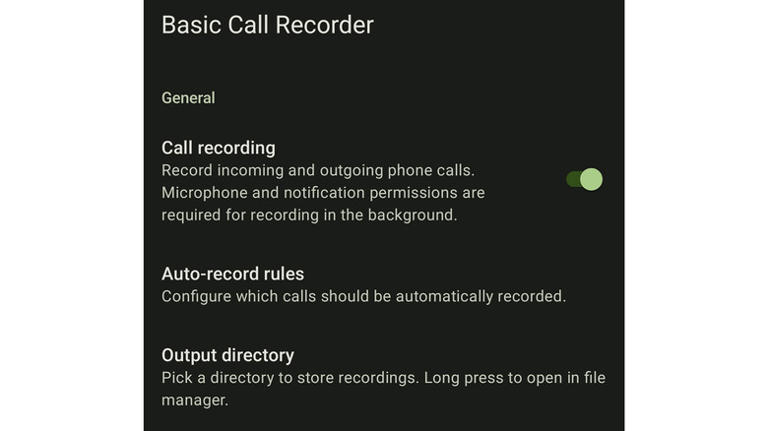 A screenshot of the Basic Call Recorder
