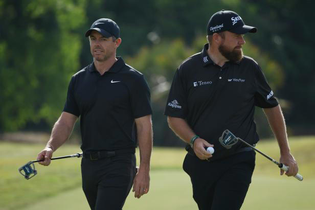 AVONDALE, LOUISIANA - APRIL 26: Rory McIlroy of Northern Ireland and Shane Lowry of Ireland walk off the tenth green during the second round of the Zurich Classic of New Orleans at TPC Louisiana on April 26, 2024 in Avondale, Louisiana. (Photo by Chris Graythen/Getty Images)