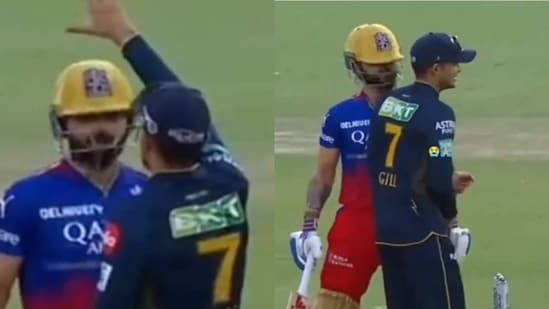 Virat Kohli Interrupts Shubman Gills Captaincy Gives Gt Star Shoulder Push During Rcbs 2nd 7743