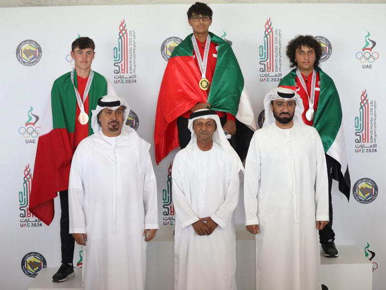 The UAE Team celebrate their victory at the GCC Youth Games