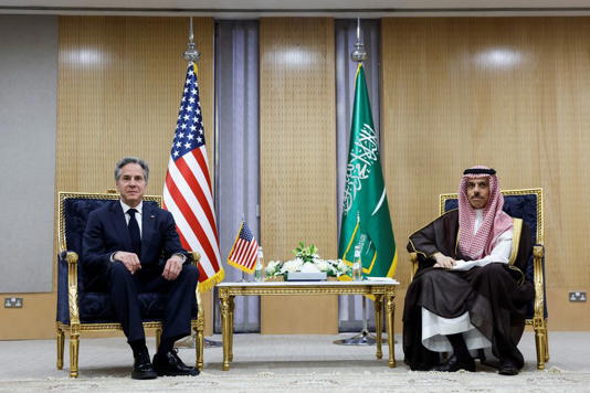 U.S. Secretary of State Antony Blinken meets with Saudi Arabia's Foreign Minister Prince Faisal bin Farhan bin Abdullah at the GCC Secretariat, in Riyadh, Saudi Arabia, April 29, 2024. REUTERS/Evelyn Hockstein/Pool