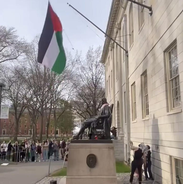 Gaza protest students arrested at campuses across US as Palestine flag flies at Harvard