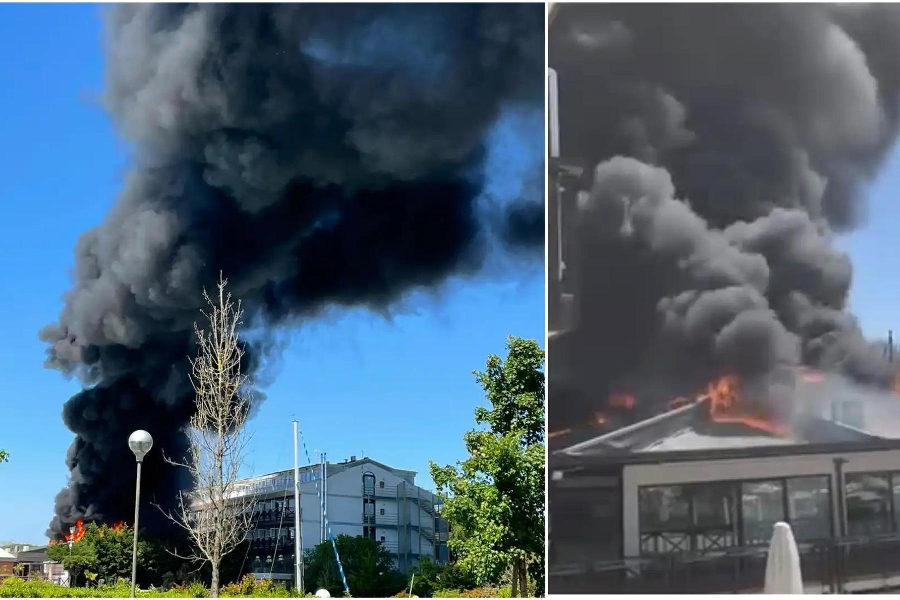 bisher zwei verletzte: hotel in lignano steht in flammen, rauchsäule kilometerweit zu sehen