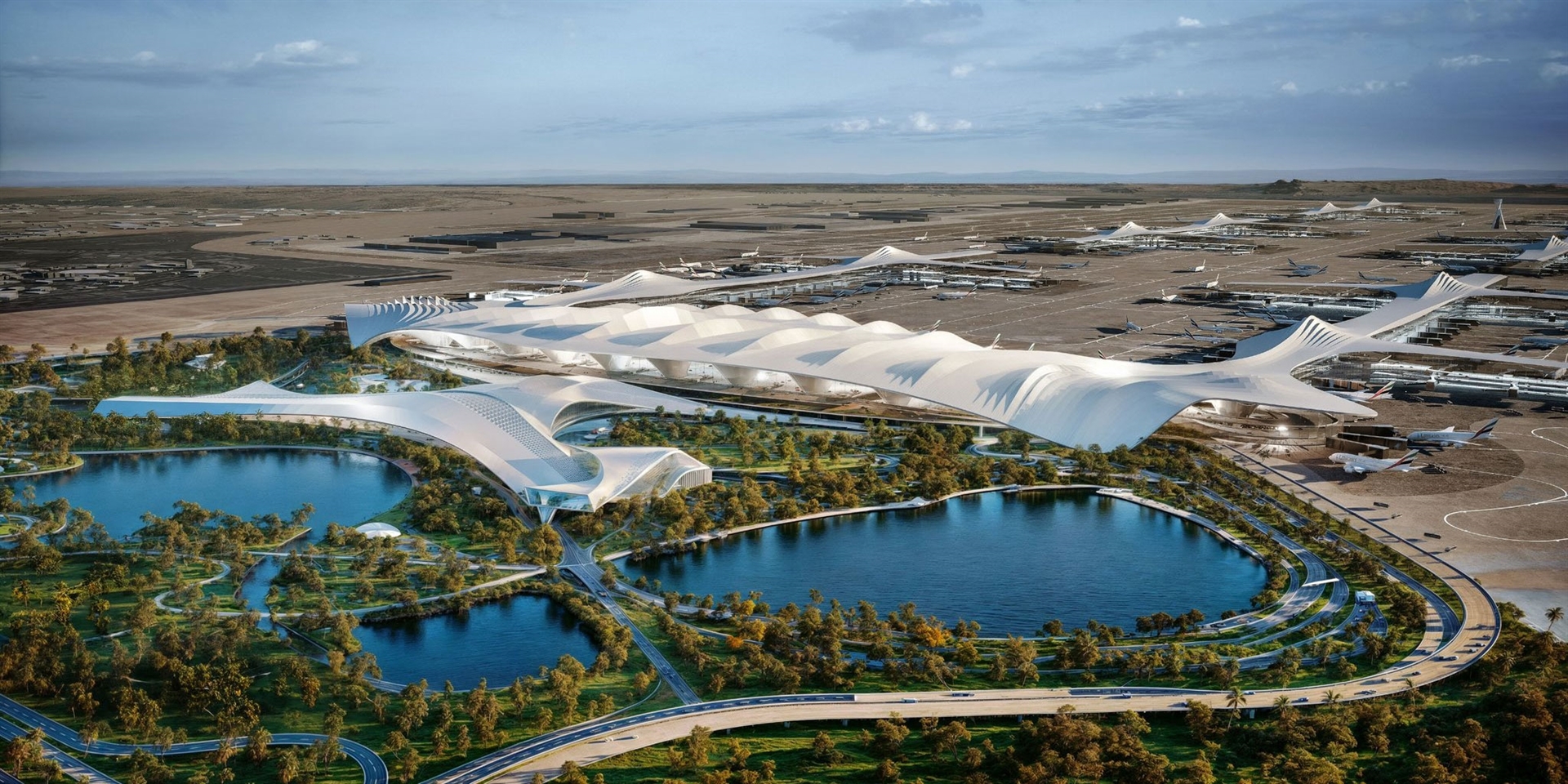 tohle bude největší letiště na světě. vzniká v dubaji a je 5× větší než dosavadní rekordman
