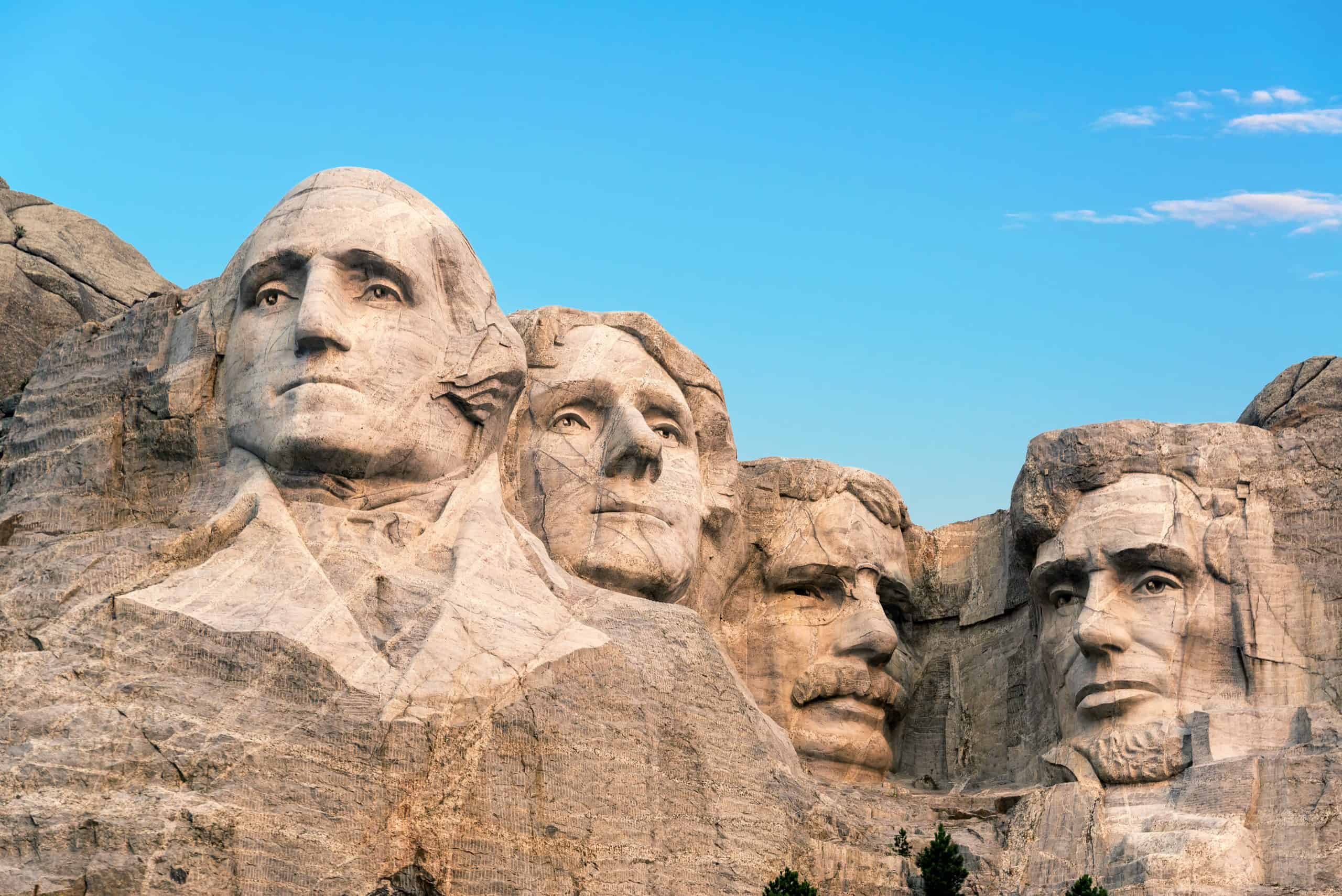 <p><strong>A:</strong> George Washington, Thomas Jefferson, Abraham Lincoln, and Theodore Roosevelt.</p>