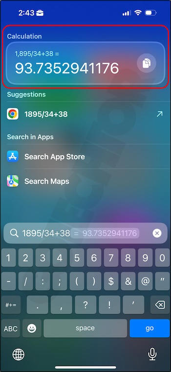 Perform calculations from Spotlight search on iPhone