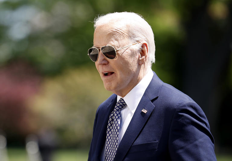 U.S. President Joe Biden returns to the White House on April 26, 2024 in Washington, DC. Biden has proposed tax increases on capital gains that his administration claims will reduce the racial wealth gap.