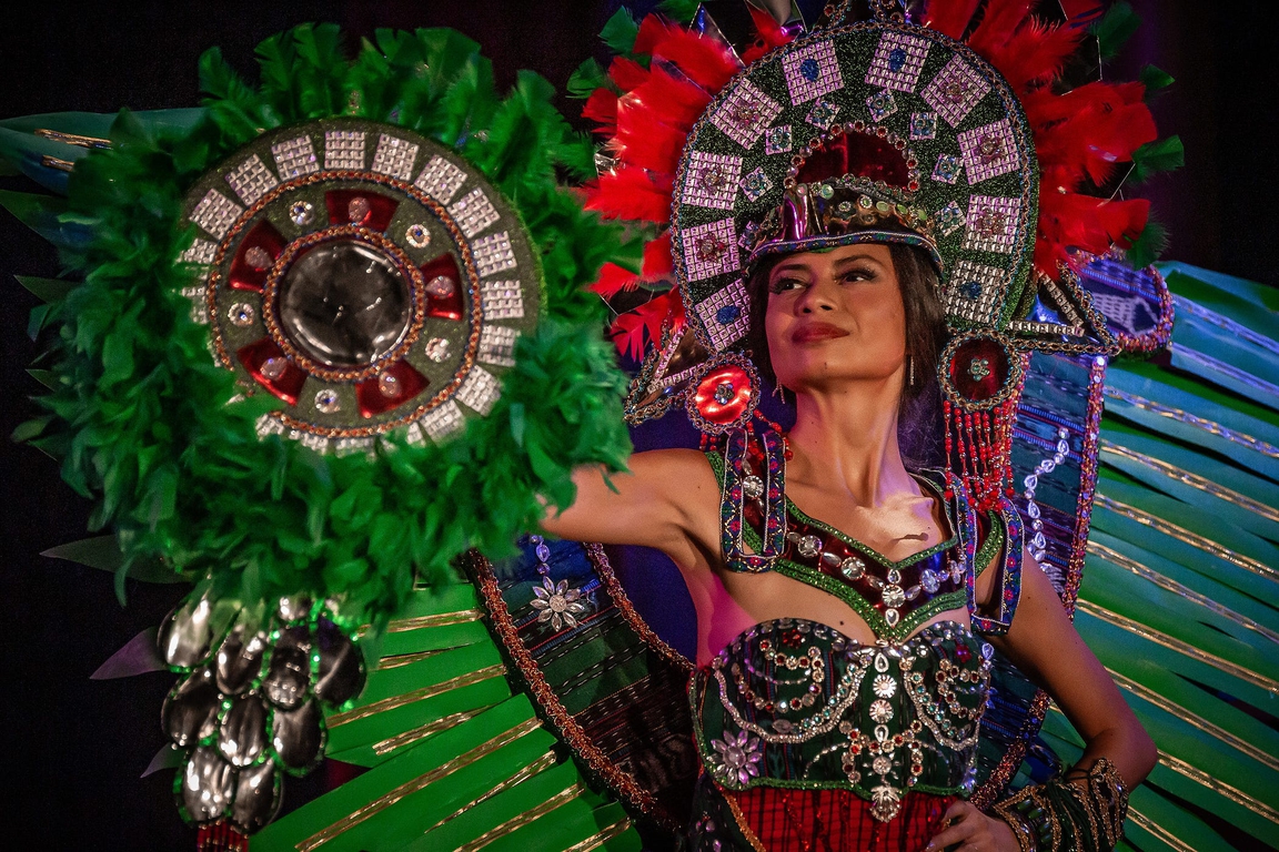 Guatemala representative Yaky Composeco in costume at 2024 Miss Latina Palm Beach event at the Lake Worth Playhouse in Lake Worth Beach, Fla., on April 26, 2024.