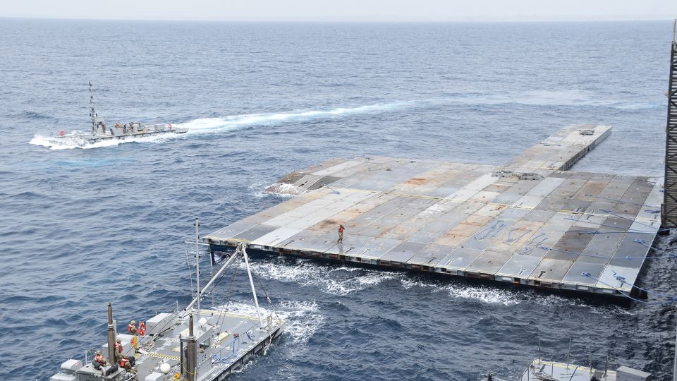 images show us military building floating pier off gaza. pentagon says it will cost $320 million