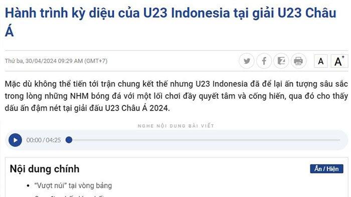 media vietnam puji skuad timnas indonesia u23,menyebutnya sebagai kebanggaan asia tenggara