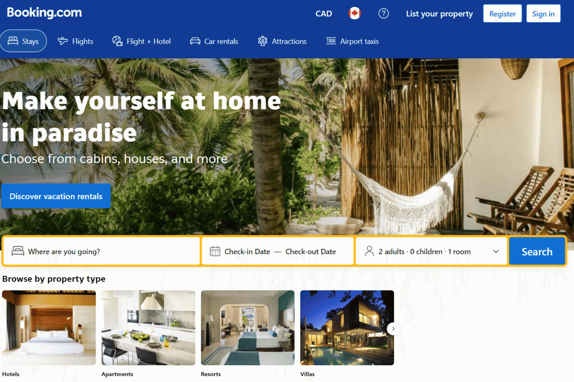 <p><a href="http://booking.com">Booking.com</a> lets travellers choose from a wide range of accommodations including hotels, hostels, bed-and-breakfasts and Airbnb-style rentals. Look at location information, photos and reviews; book on the site; and pay at the hotel (or hostel, or homestay) when you arrive. In the event you manage to find a cheaper rate for a booking you’ve made, Booking.com will match it. The site is also known for <a href="https://heretotravel.com/book-hotel-rooms-booking-com/">responsive customer service</a> and a handy mobile app. </p>