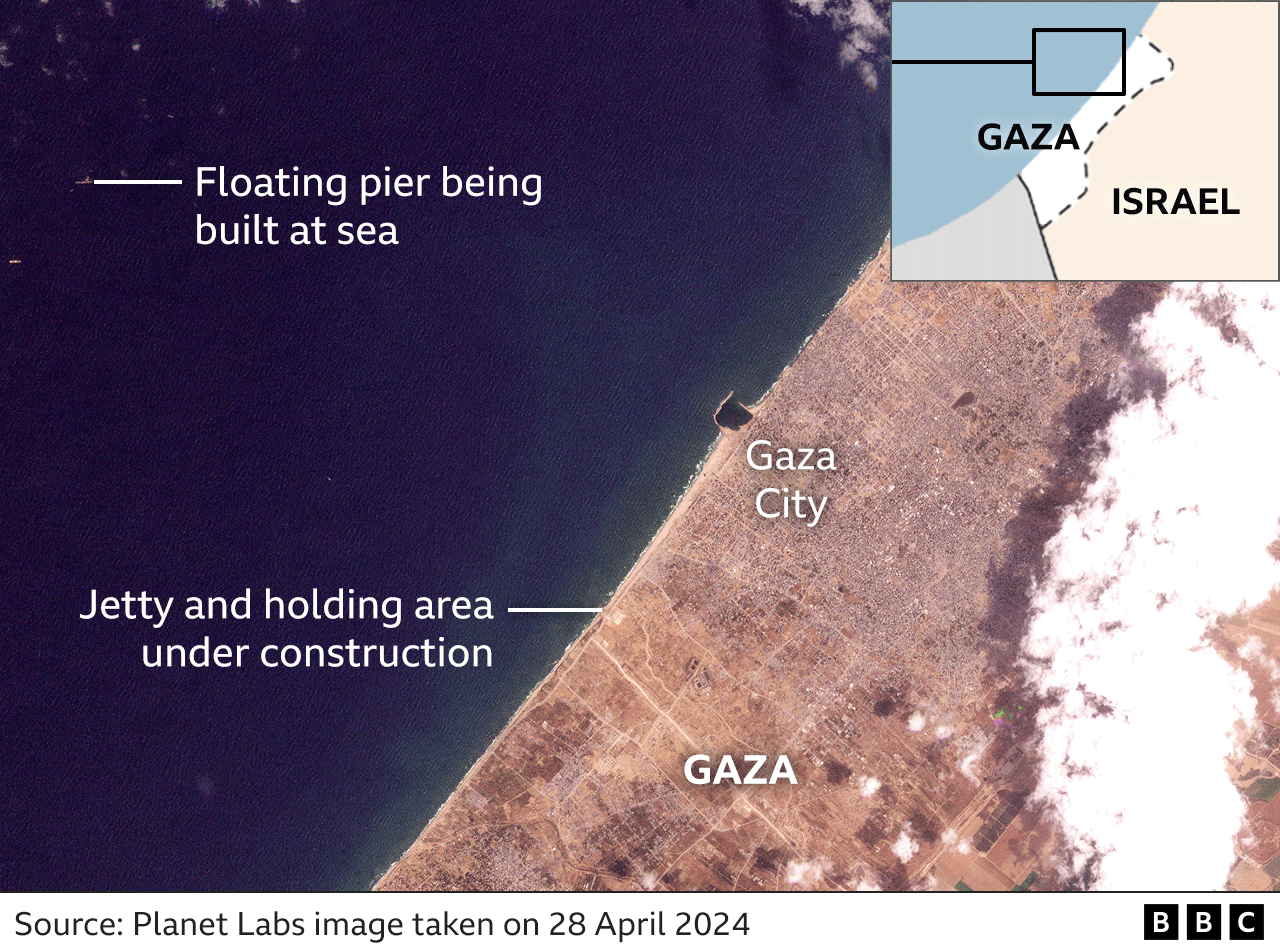 images show us building floating pier for gaza aid