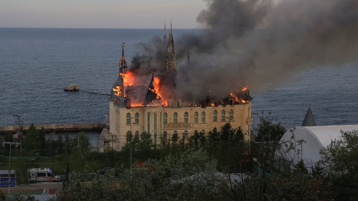 ukraine’s ‘harry potter castle’ burns in deadly russian missile strike