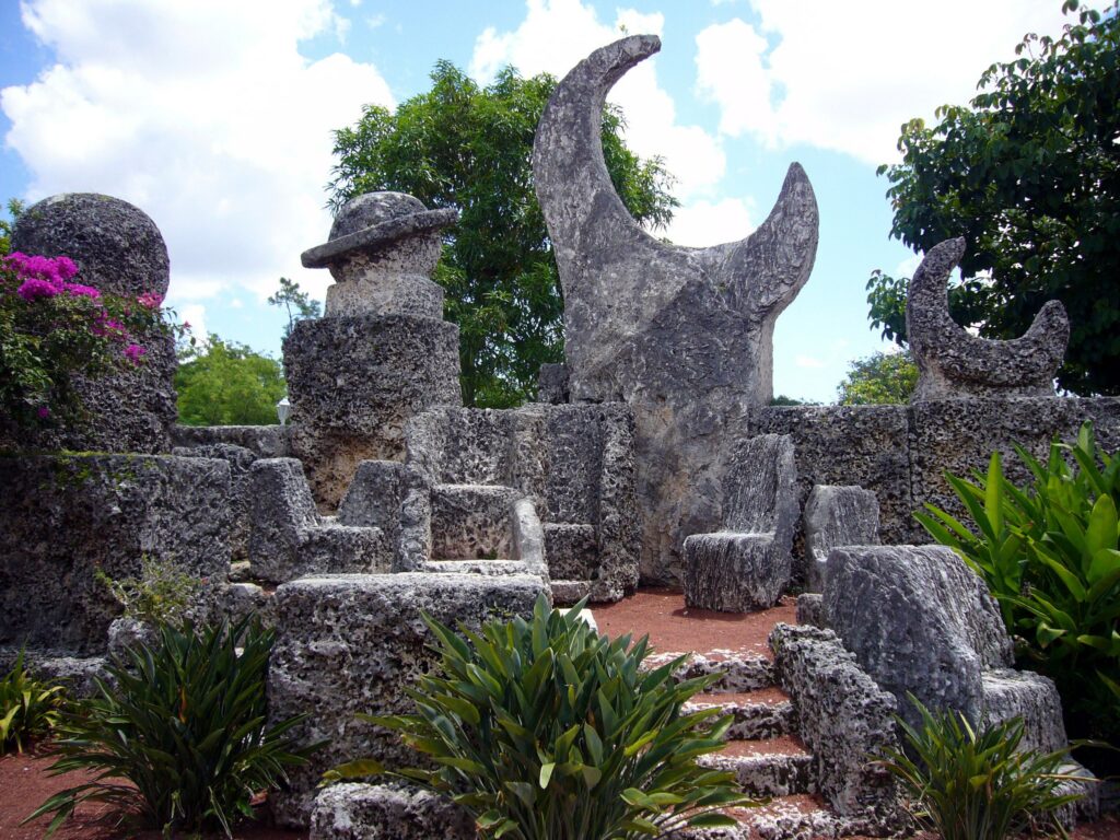 <p>Coral Castle has walls, carvings, furniture, and a castle tower formed from 1,100 tons of stones. It was built by the eccentric Edward Leedskalnin, who claimed to have used reverse magnetism or supernatural abilities to move and carve the stones. He even published pamphlets about reverse magnetism. His motivations to build the castle were equally mysterious, with allusions to his “Sweet Sixteen”, which might have been an unrequited love or an idealistic notion. Regardless of his means of motivation, Coral Castle is the work of a master craftsman where stones are fastened together without mortar and using their weight to keep them together. The joints are constructed well enough that no light passes through them.</p>