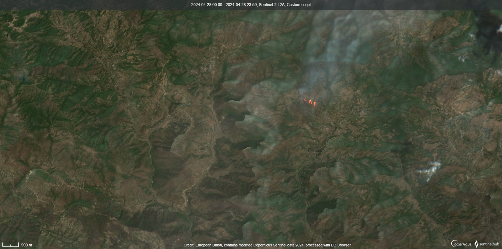 satellite captures extent of uttarakhand forest fire