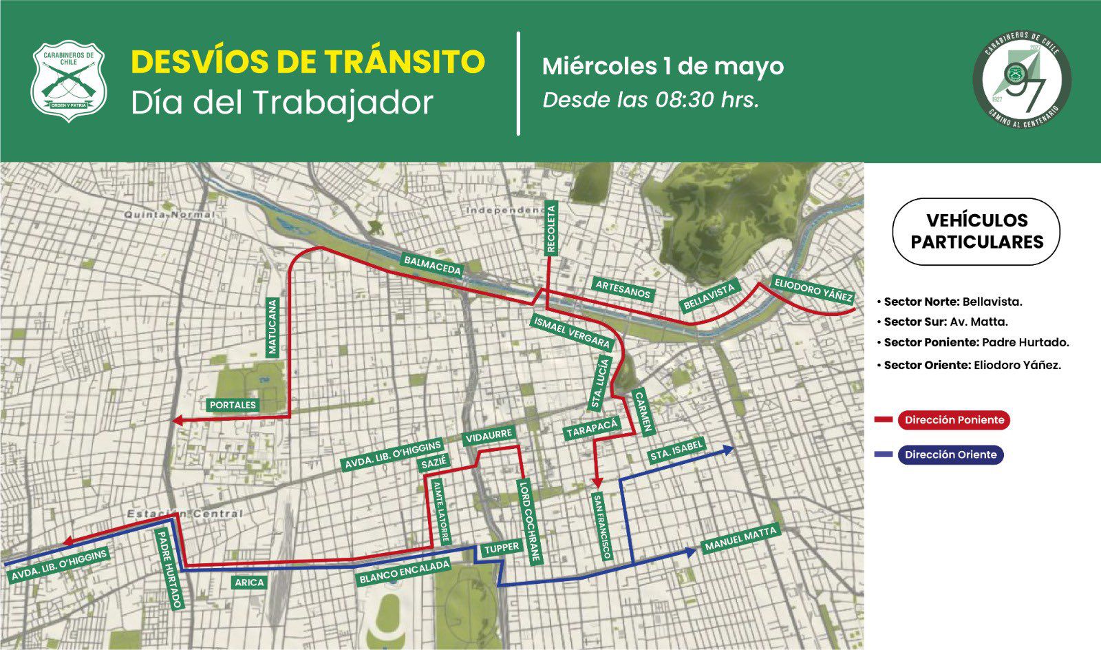 cortes de tránsito en santiago: estas son las calles afectadas por la marcha del día del trabajador