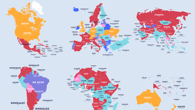 The Most Common Last Name in Every Country, Mapped