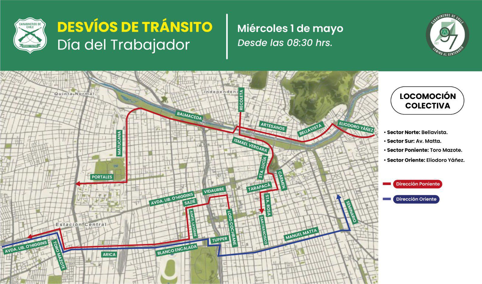 cortes de tránsito en santiago: estas son las calles afectadas por la marcha del día del trabajador