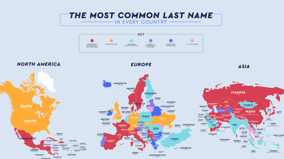 the most common last name in every country, mapped