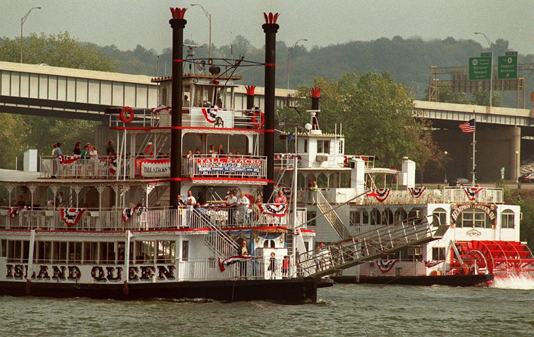 Shown: The Island Queen runs down river past downtown Cincinnati for the first day of Tall Stacks in 1999. Tall Stacks was held six times between 1988 and 2006.