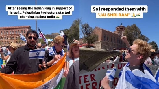 viral: pro-israel protester chants ‘jai shri ram’ slogan at us university, here's what happened