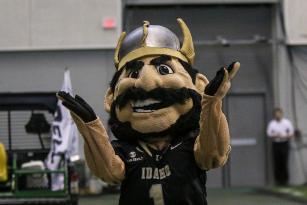 MOSCOW, ID - NOVEMBER 26: Idaho's mascot Joe Vandal cheers prior to the start of first half action between the South Alabama Jaguars and the Idaho Vandals on November 26, 2016 at the Kibbie Dome in Moscow, Idaho. (Photo by Loren Orr/Getty Images)