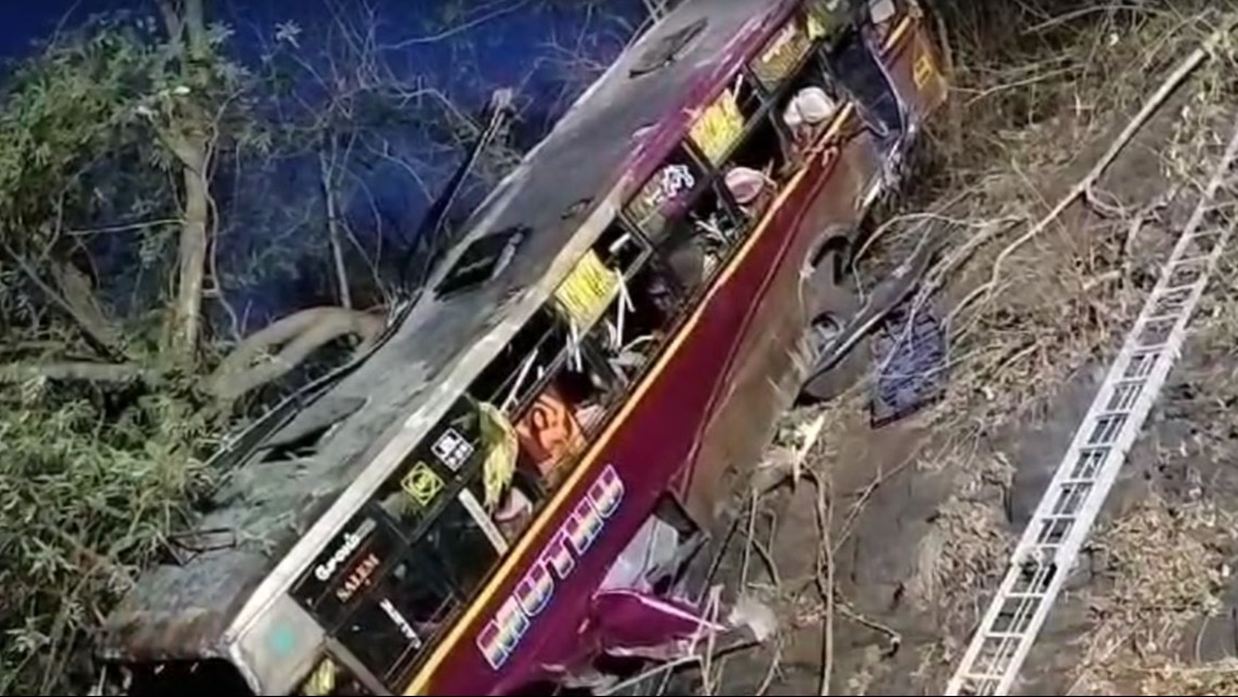 at least 4 killed, 45 injured after bus falls into deep gorge in tamil nadu
