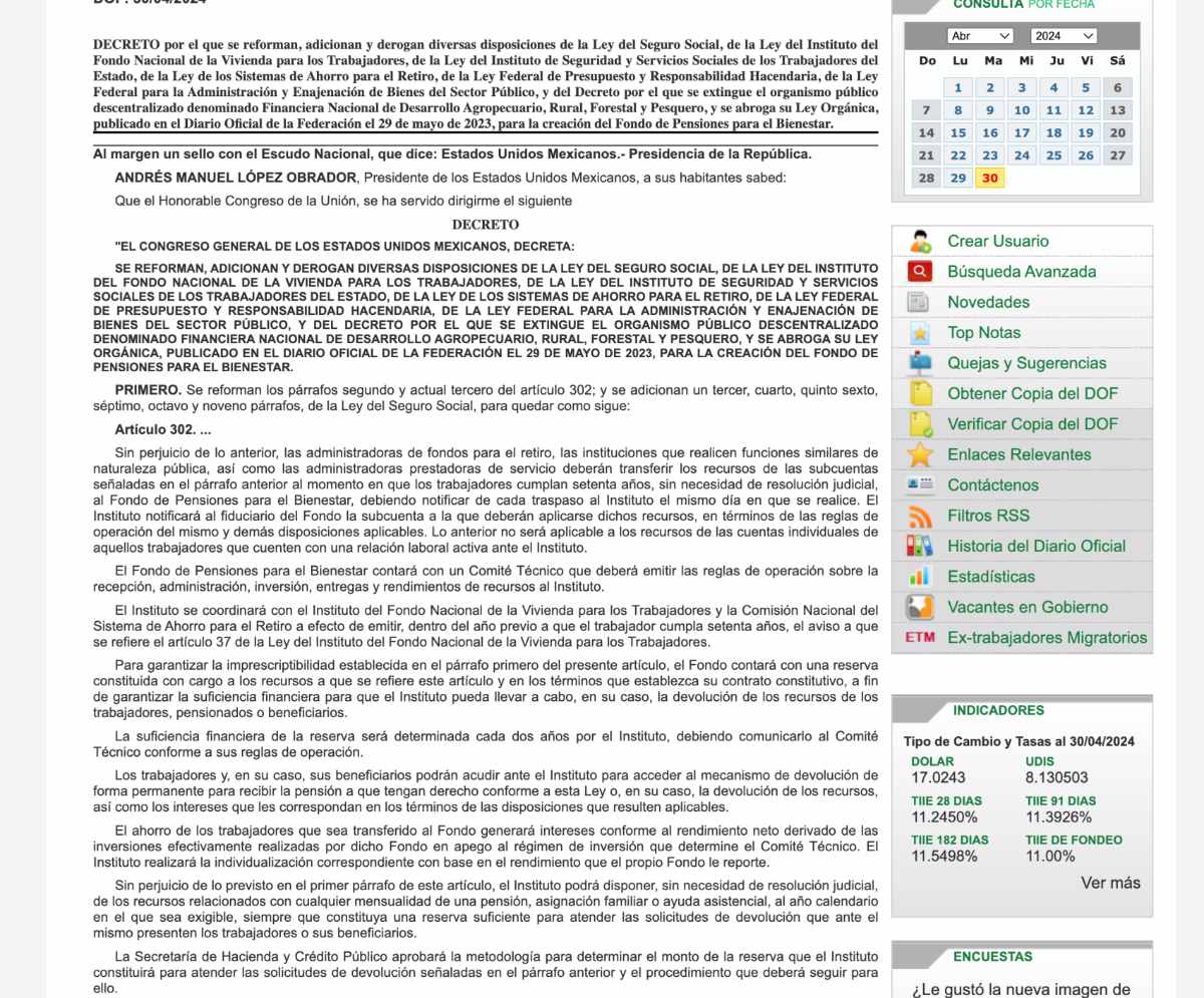 Publican En El DOF Decreto Para La Creación Del Fondo De Pensiones Para ...